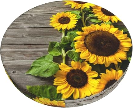 Ouqiuwa Autumn Sunflowers Wood Bar Stool Slipcover Round, Washable Chair Seat Slipcover 12 inch