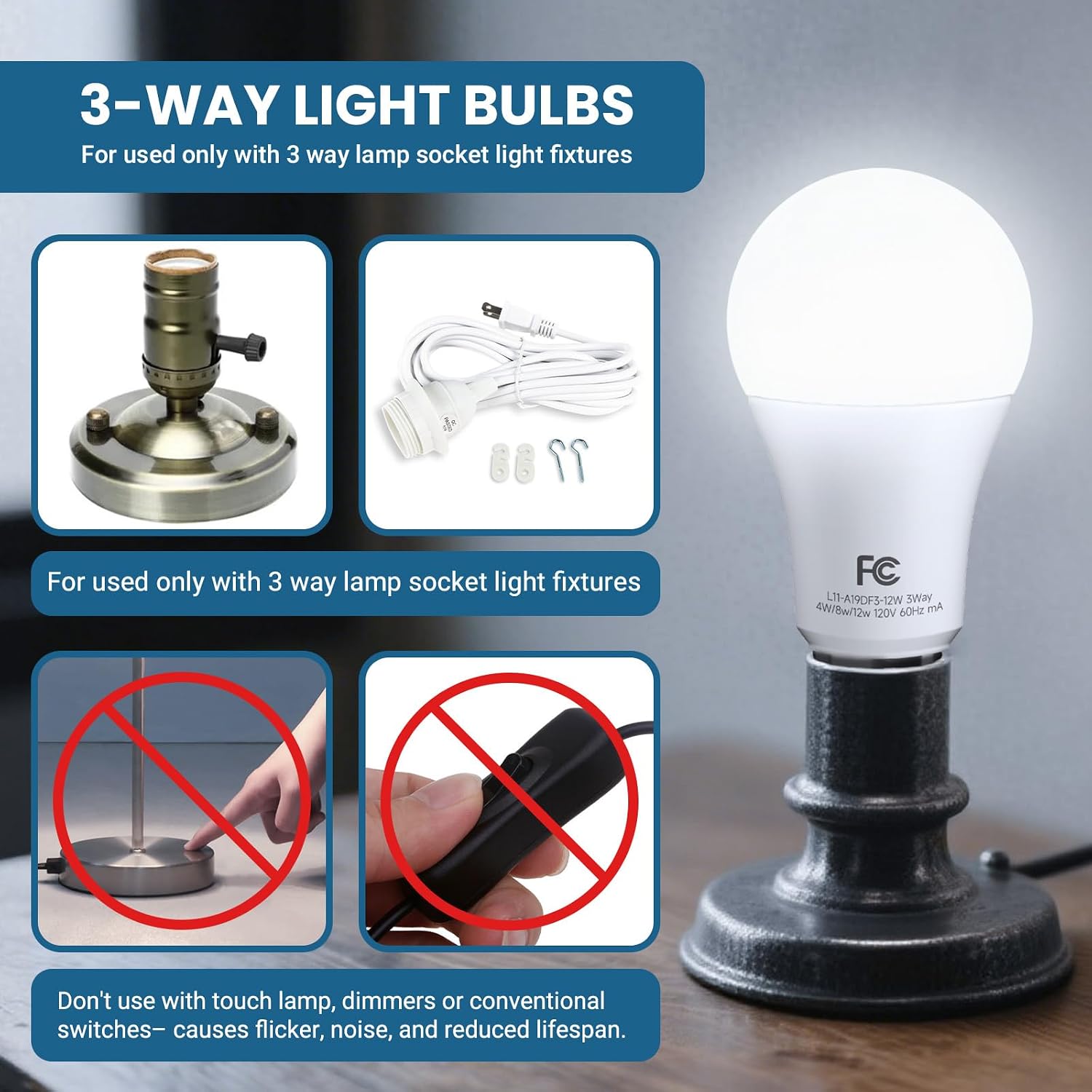 TJOY 3 Way Light Bulbs 40 60 100W Equivalent Daylight White 5000K, 4 Pack image 5