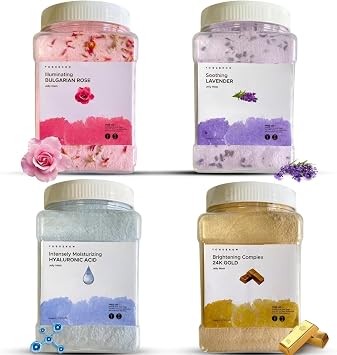 VogueNow Premium Jelly Face Mask for Facials - Bulgarian Rose, 24K Gold, Lavender & Hyaluronic Acid Pack of 4 - Hydrating, Brightening & Nourishing Jelly Mask | Vajacial | 92 Oz Face Mask Skin Care