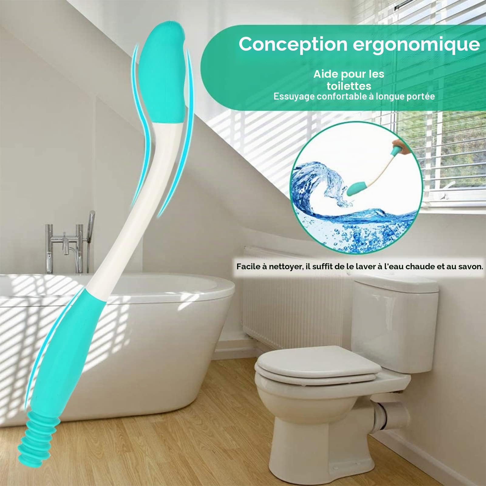 Outils d'aide à la toilette, Essuie Fesse Aide aux Toilettes Pinces pour papier toilette, Aide à nettoyer les toilettes, poignée longue portée confort, Poignée pour Inférieurs Essuie-Glace