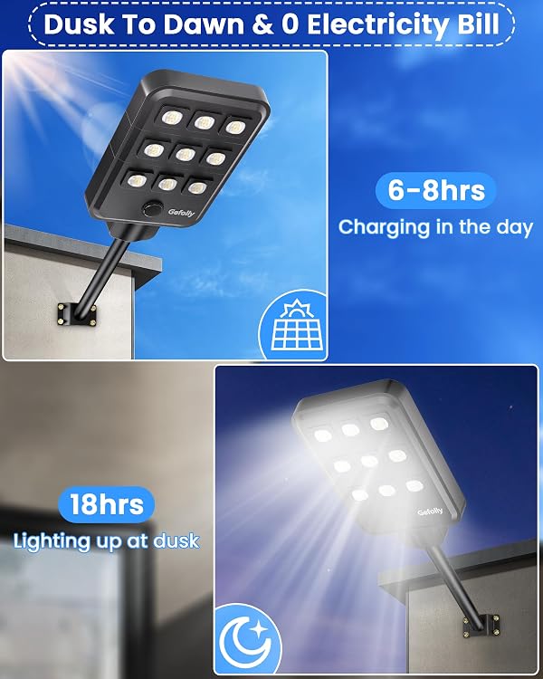 Gefolly G-9000W Solar Street Light Outdoor, 6500K Wide Angle Commercial Parking Lot Light Dusk to Dawn IP67 Flood Security with Motion Sensor Lamp for Yard, Basketball Court by Gefolly - Image 2
