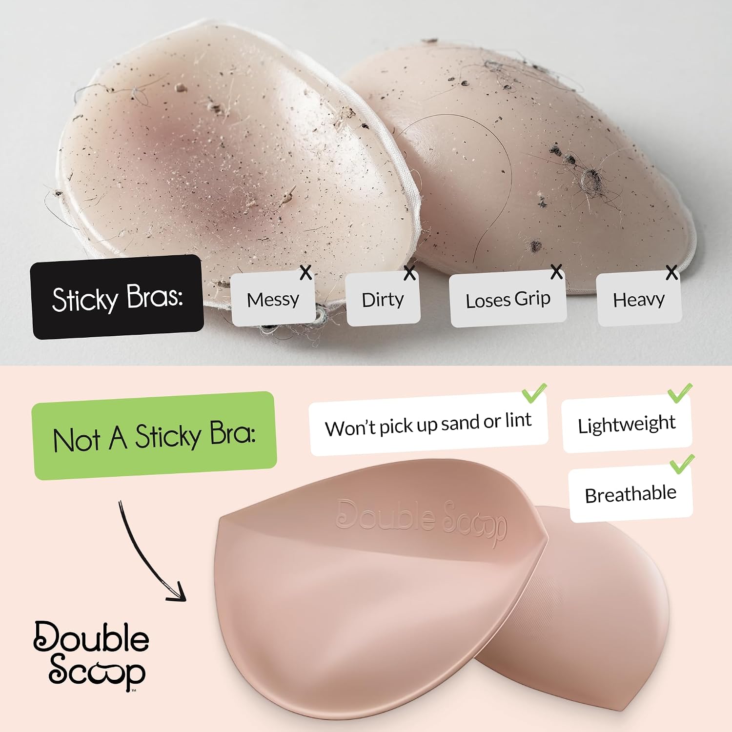 Double Scoop® Push Up Bra Inserts w/Bonus Sticky Tape Strips, Instant Breast Implants, Replacement Bra Pads, A/B, C, D