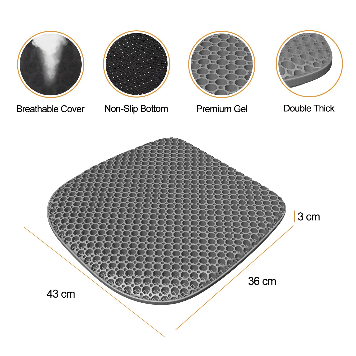 Cuscino Seduta In Gel E Memory Foam - Antidecubito A Forma Di T - 45x38x7 Cm - Per Sedia A Rotelle, Ufficio E Anziani