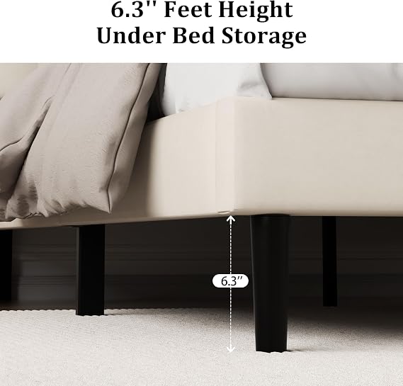 CXVX Queen Size Platform Bed Frame with Upholstered Velvet Button Tufted Headboard, Mattress Foundation with Wooden Slat Support, No Box Spring Needed, Easy Assembly, Noise Free, Beige