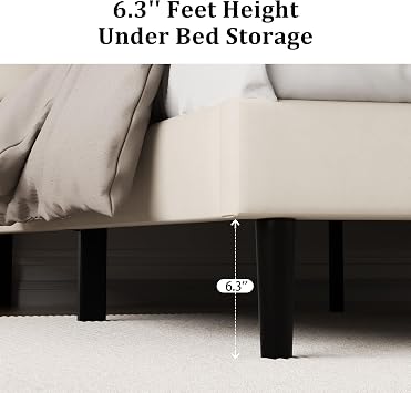 CXVX Queen Size Platform Bed Frame with Upholstered Velvet Button Tufted Headboard, Mattress Foundation with Wooden Slat Support, No Box Spring Needed, Easy Assembly, Noise Free, Beige
