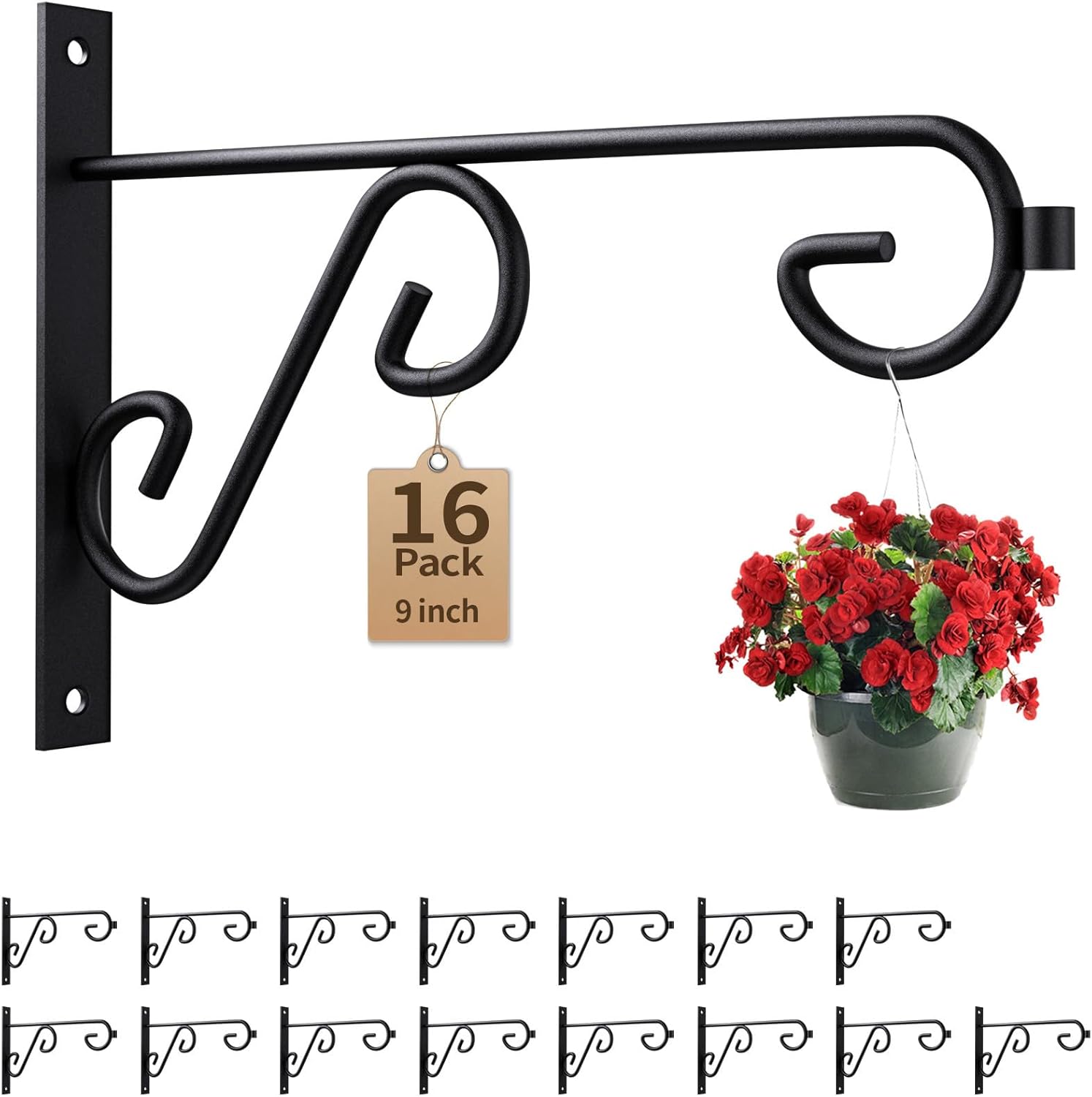 16Pack 9in Plant Hanger,Metal Wall Hook,Anti-Rust Indoor Outdoor Wall Hangers for Bird Feeders, Planters, Lanterns, Wind Chimes,Doorplate