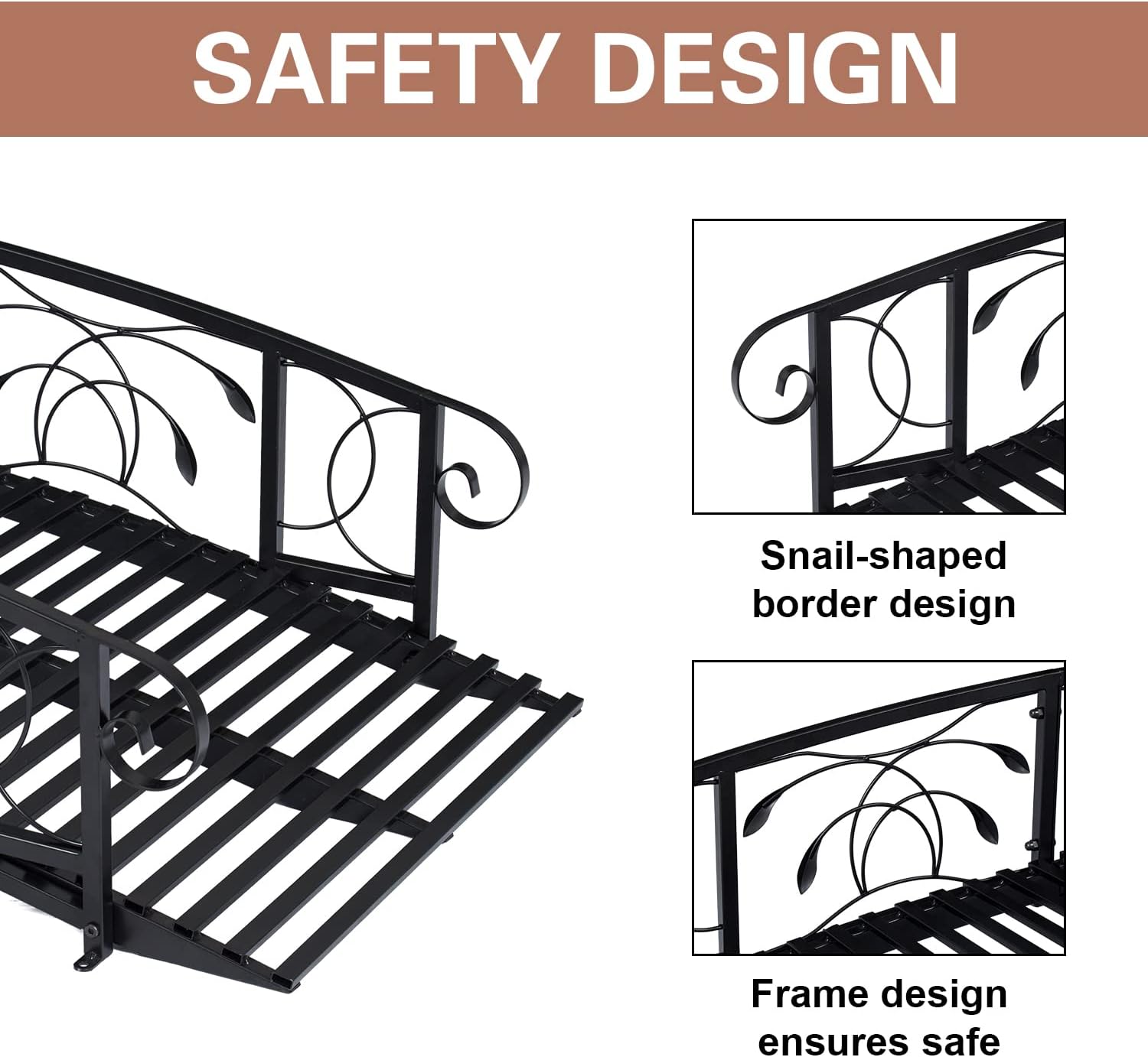 Kinsuite 8FT Metal Garden Bridge - Vaulted Iron Bridge with Safety Siderails, Outdoor Decorative Yard Arch Garden Arch Footbridges for Backyards Ponds, Creeks, Black
