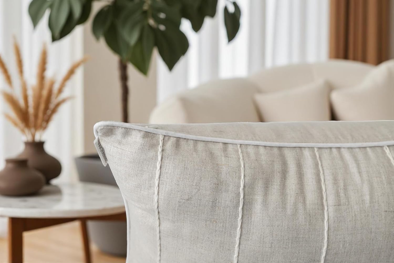 VAGMINE Hand Embroidered Linen Throw Pillow Cover 18x18 – Natural Square Decorative Accent Cushion for Sofa, Bed & Couch – Daisy