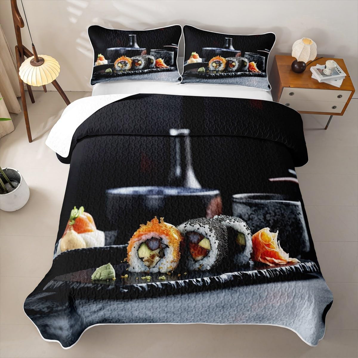 Erosebridal Chinese Girl Quilt Set Twin Lotus Quilt Asian Culture Bedding Coverlet Japanese Traditional Ethnic Exotic Bedspread