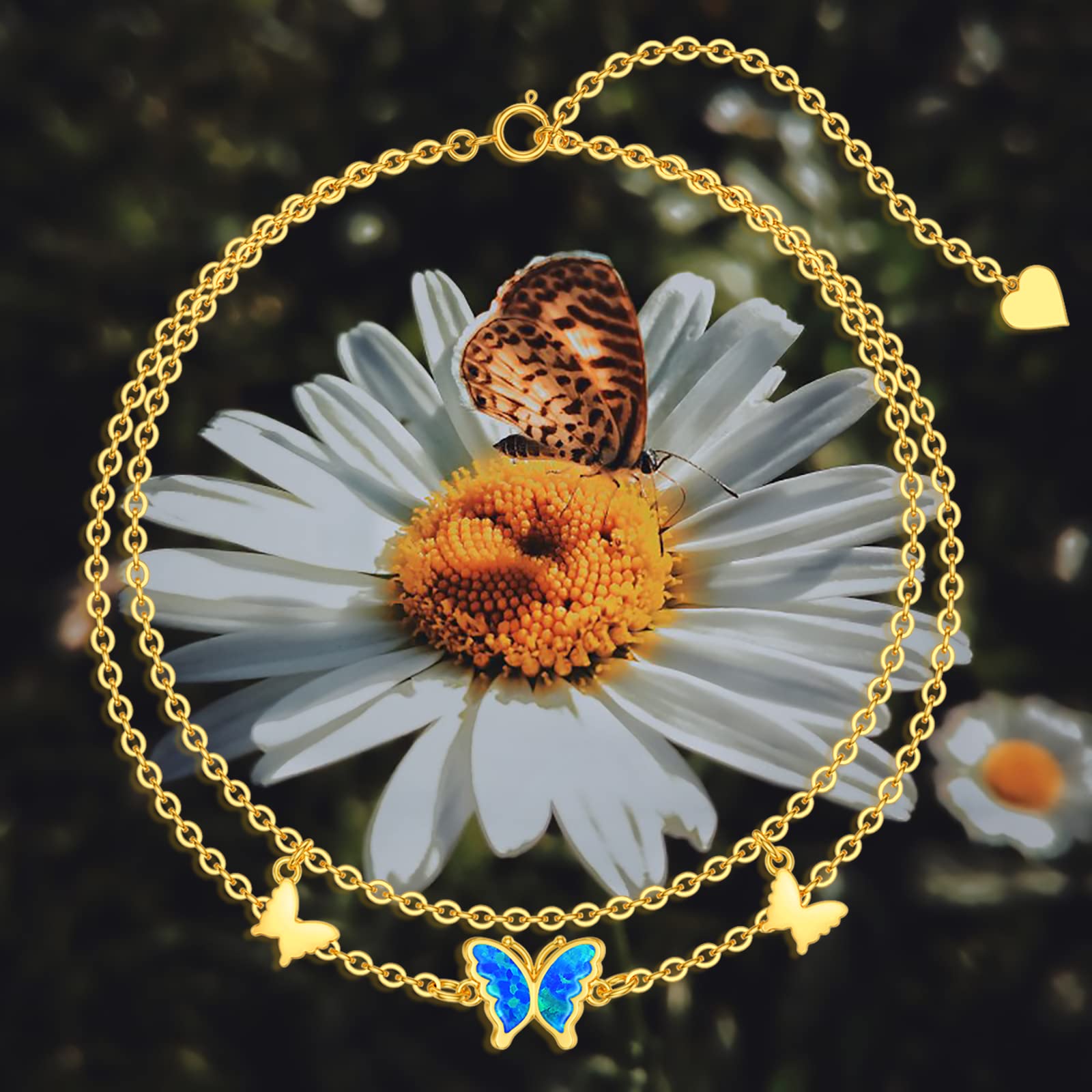 9k Echtgold Schmetterlings Fußkette für Damen Frauen,375/9ct Gold Fußkettchen Schmetterlings Fusskettenchen Schmuck Geschenke für Geburtstag Weihnachten 19/20+5 cm