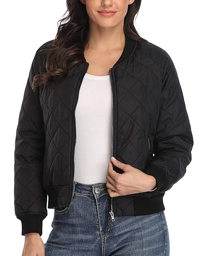 Women's Bomber Jacket Fashion Quilted Casual Lightweight Bomber Jakcets Zip