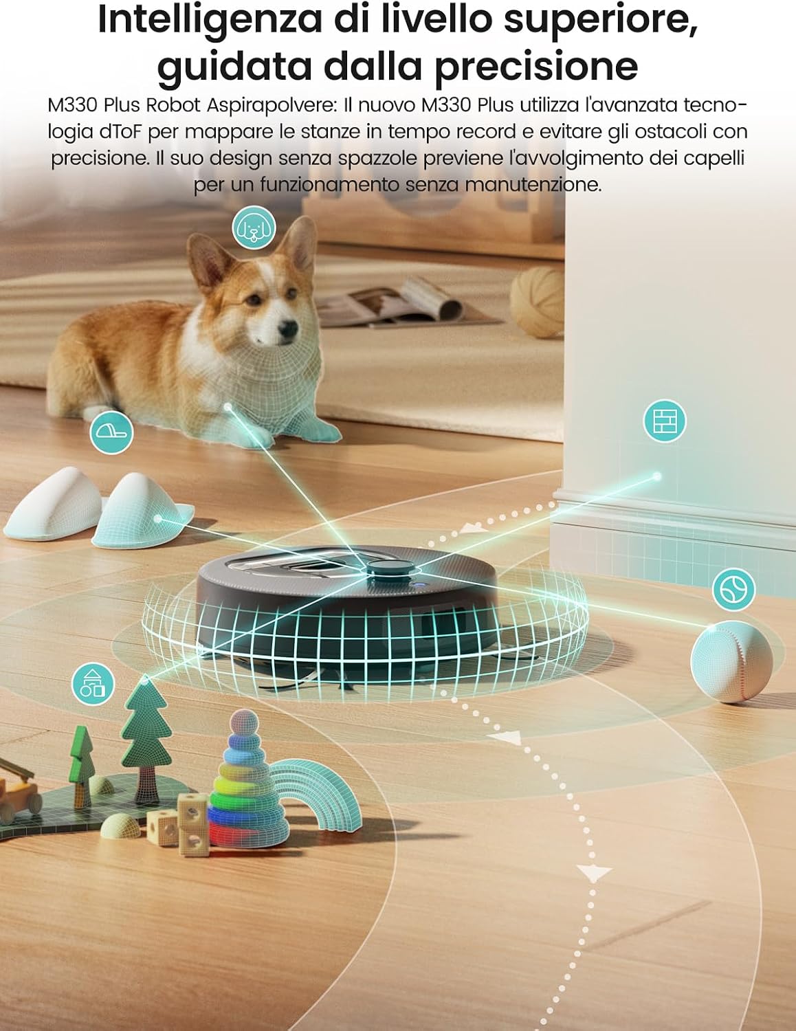 Lefant M330 Plus using dToF laser navigation to map a room and avoid obstacles