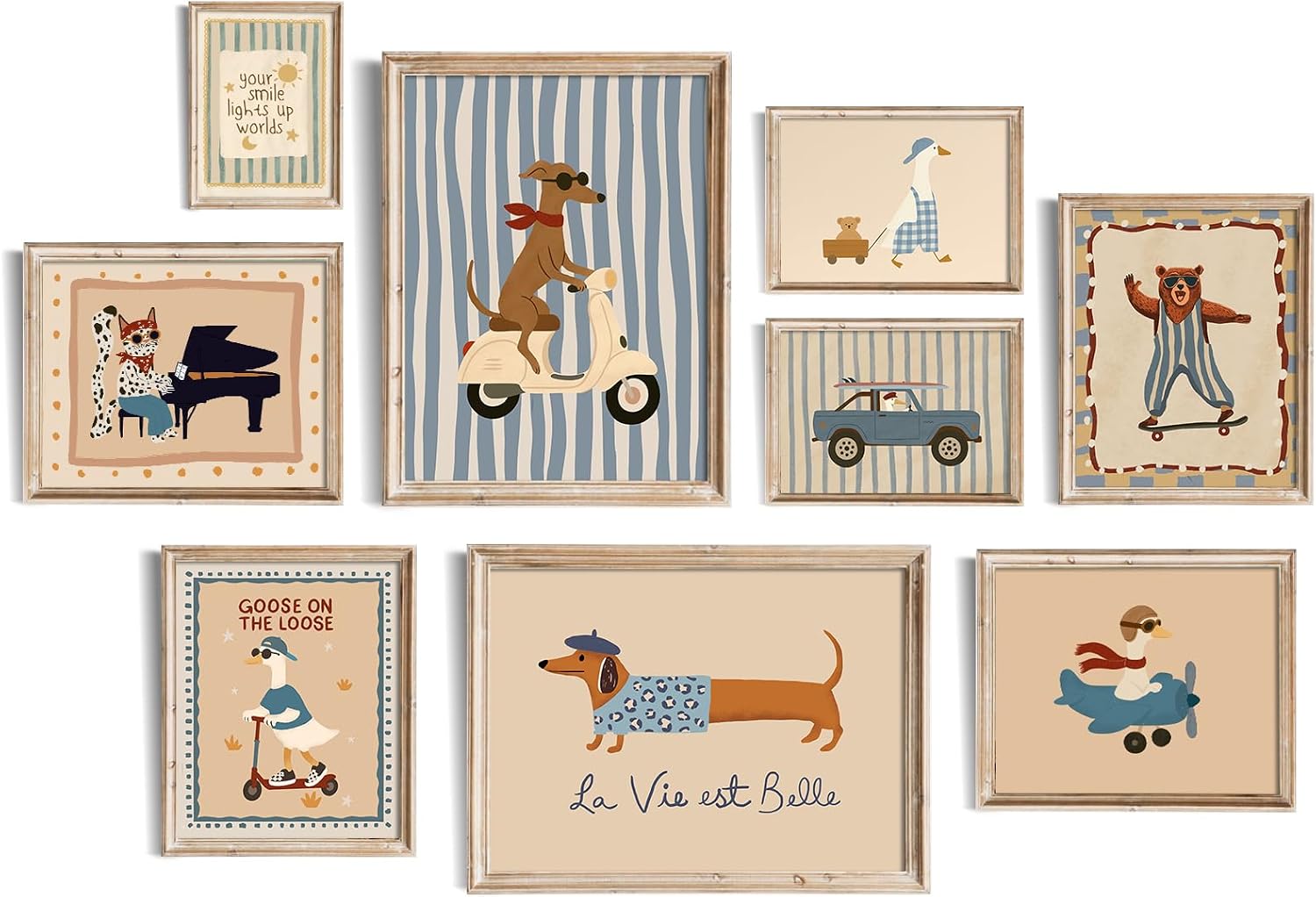 uniro Baby Nursery Wall Art Prints, Cartoon Animal Playroom Nursery Room Decor, Cute Kids Room Decor Montessori Colorful Inspirational Quotes Posters Toddler Artwork for Boys and Girls Room Decor, Baby Shower Gift（Unframed）