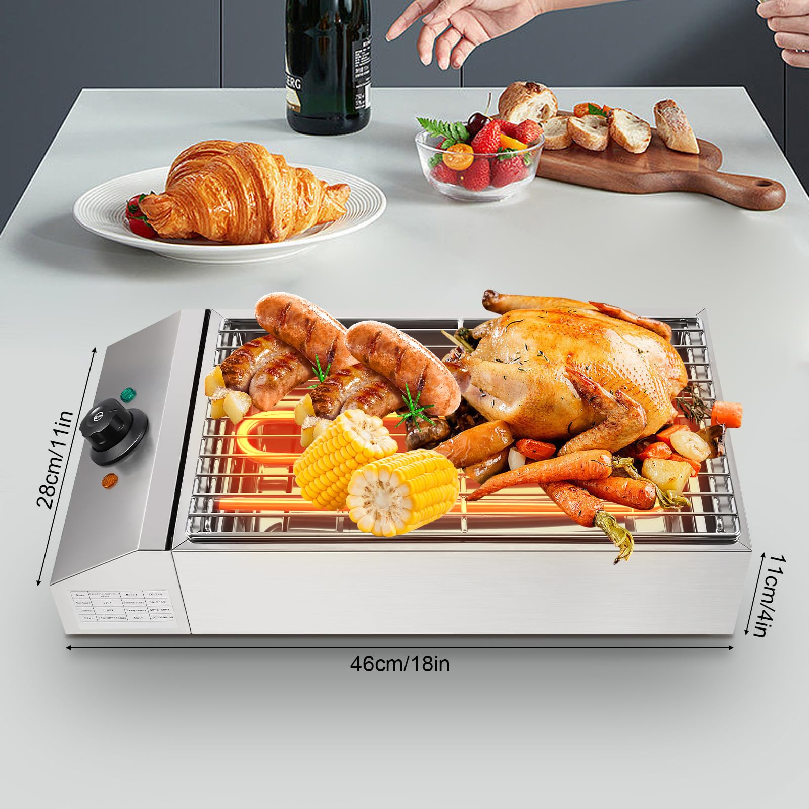 Smokeless Indoor Grill, 1800W Electric Grill with Adjustable Temperature 122°F-302°F and Removable Stainless Steel Griddle, Perfect for Restaurant, Camping, or Party Use