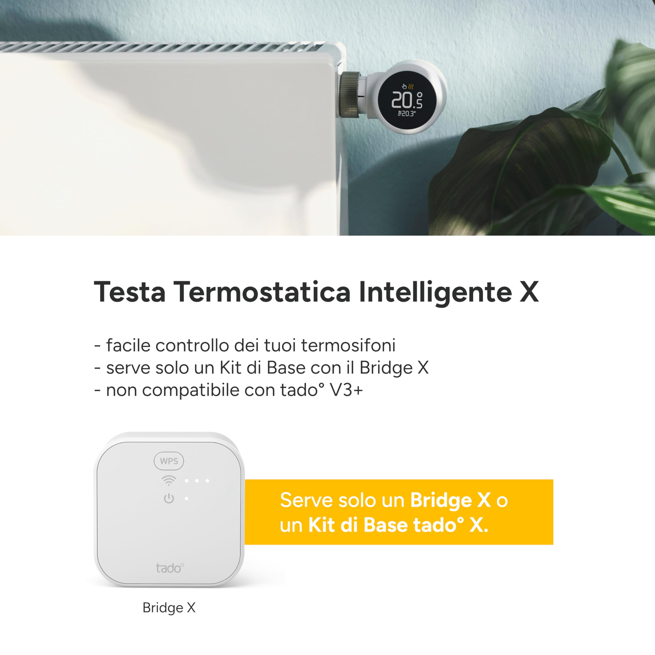 tado° termostato intelligente X, controllo del riscaldamento tramite app e smart speaker (Alexa, Siri, Google Assistant), installazione fai da te
