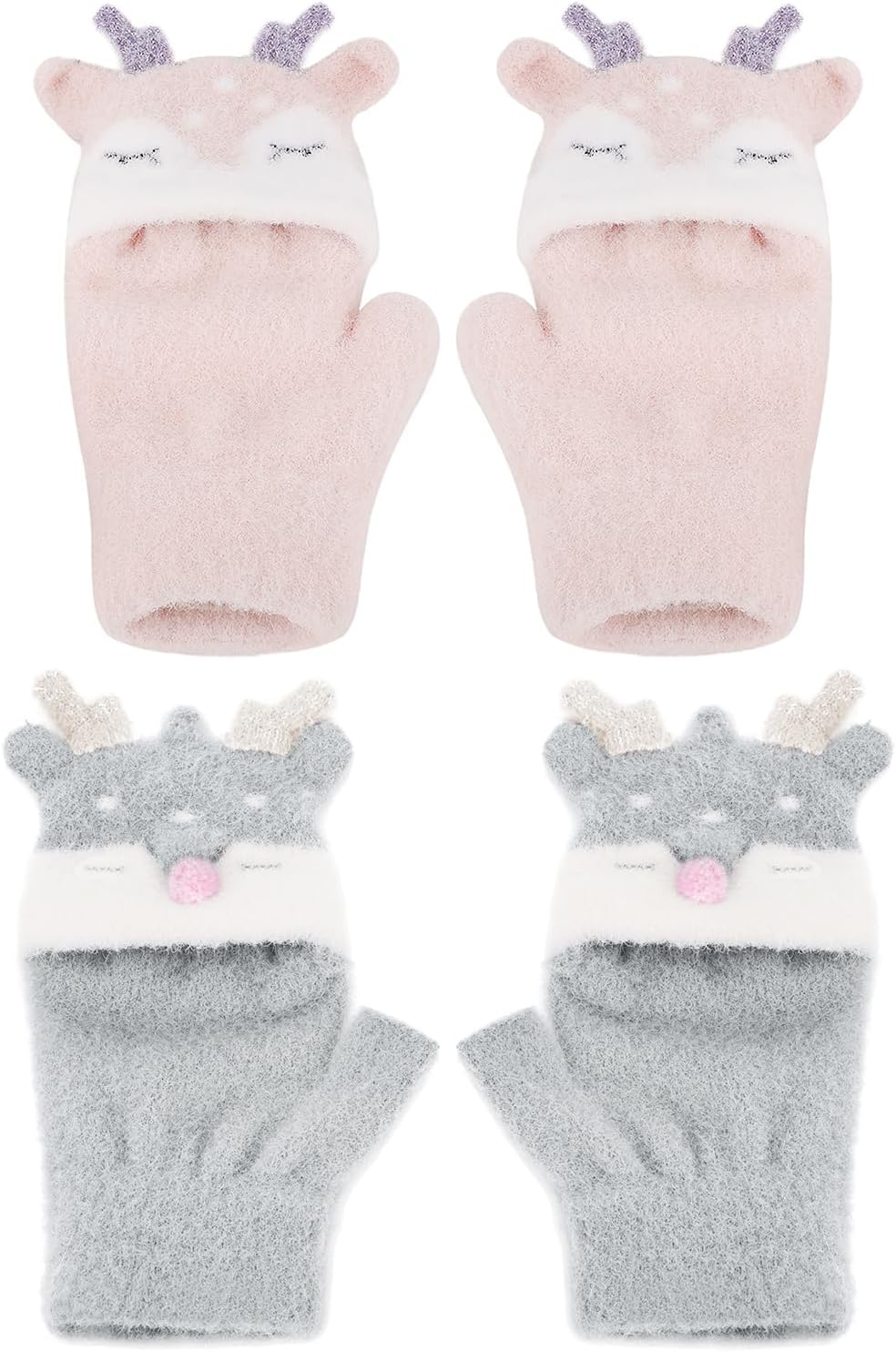 PURFUN Toddler Kids Short Knitted Gloves Winter Thick Fleece Lining Mittens for 1-3 Yrs