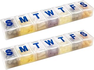 Weekly Pill Organizer - 7-Day Pill Planner Extra Large Pill Planner and Daily Pill Organizer and Medicine Reminder, Monday to Sunday Compartments - BPA Free - Travel Pill Box Case (Pack of 2)