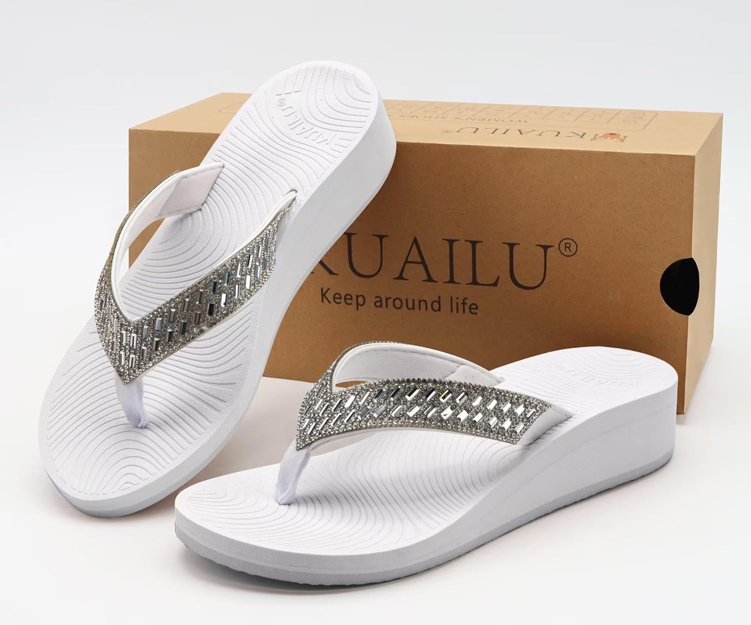 KuaiLu Women's Rhinestone Platform Arch Support Flip Flop Sandals - Image 6