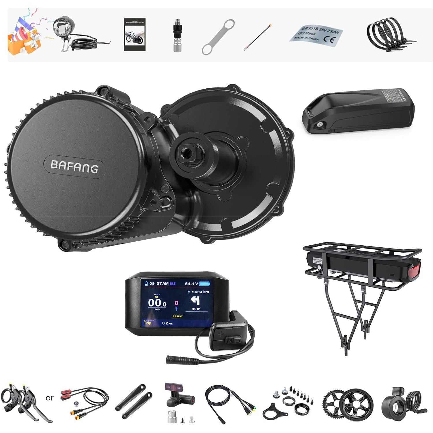 BAFANG 48V 750W Mid Drive Kit : BBS02 Motor with 48V 17.5Ah Rear