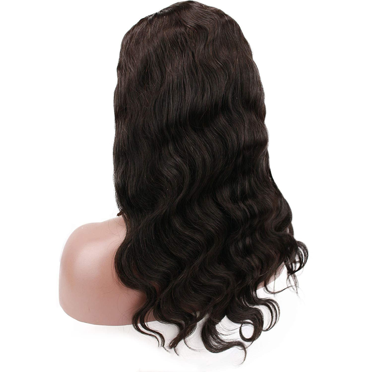 Left U Part Human Hair Wigs Natural Black Color Body Wavy Style Lace Front Wig with Baby Hair 130% Density 12inch