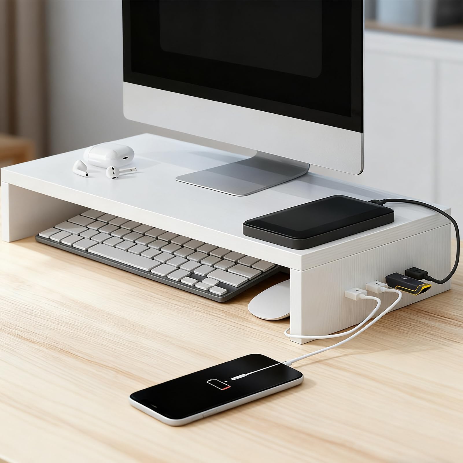 Supporto per schermo per desktop | Supporto rialzato con 4 | porte USB | Stoccaggio Sambuco per computer portatile e stazione di lavoro - per accessori digitali per tastiera elettronica