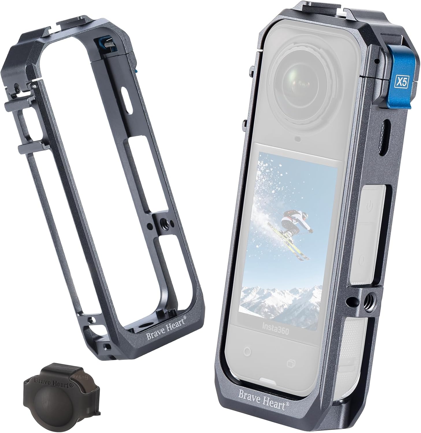 brave heart Aluminum Alloy Protective Case Frame Cage for Insta360 insta 360 X5, Camera Sports Accessories, Gray Metal Housing (iron gray)