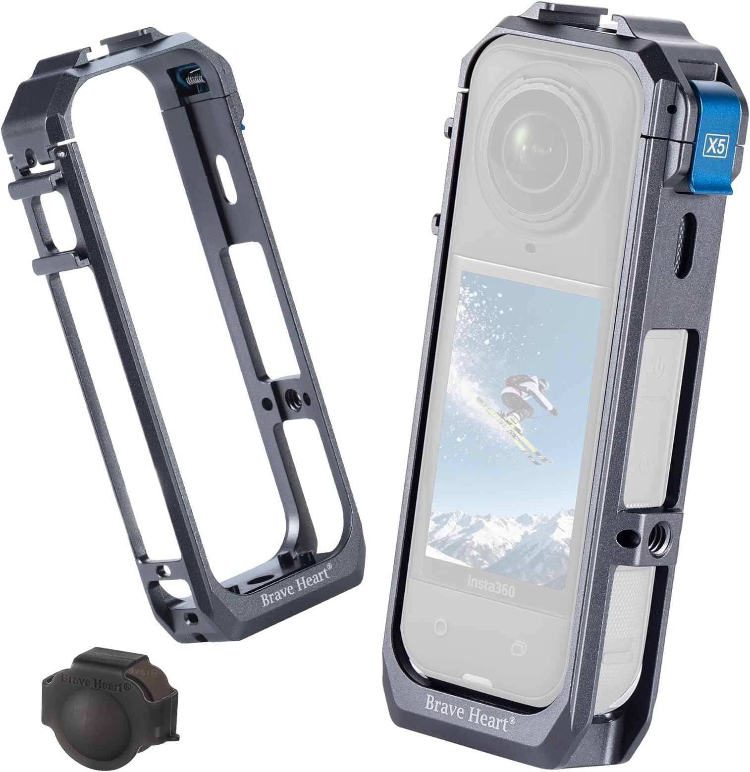 Aluminum Alloy Protective Case Frame Cage for Insta360 X5, Camera Sports Accessories, Gray Metal Housing (iron gray)