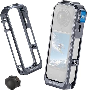 Concept Camera Cage for Insta360 X5, Aluminum Alloy Protective Case with Silicone Lens Cover, Frame with 2 Cold Shoe Mounts for Microphone and Led Video Light, Built-in 1/4" Screw HoleBlack