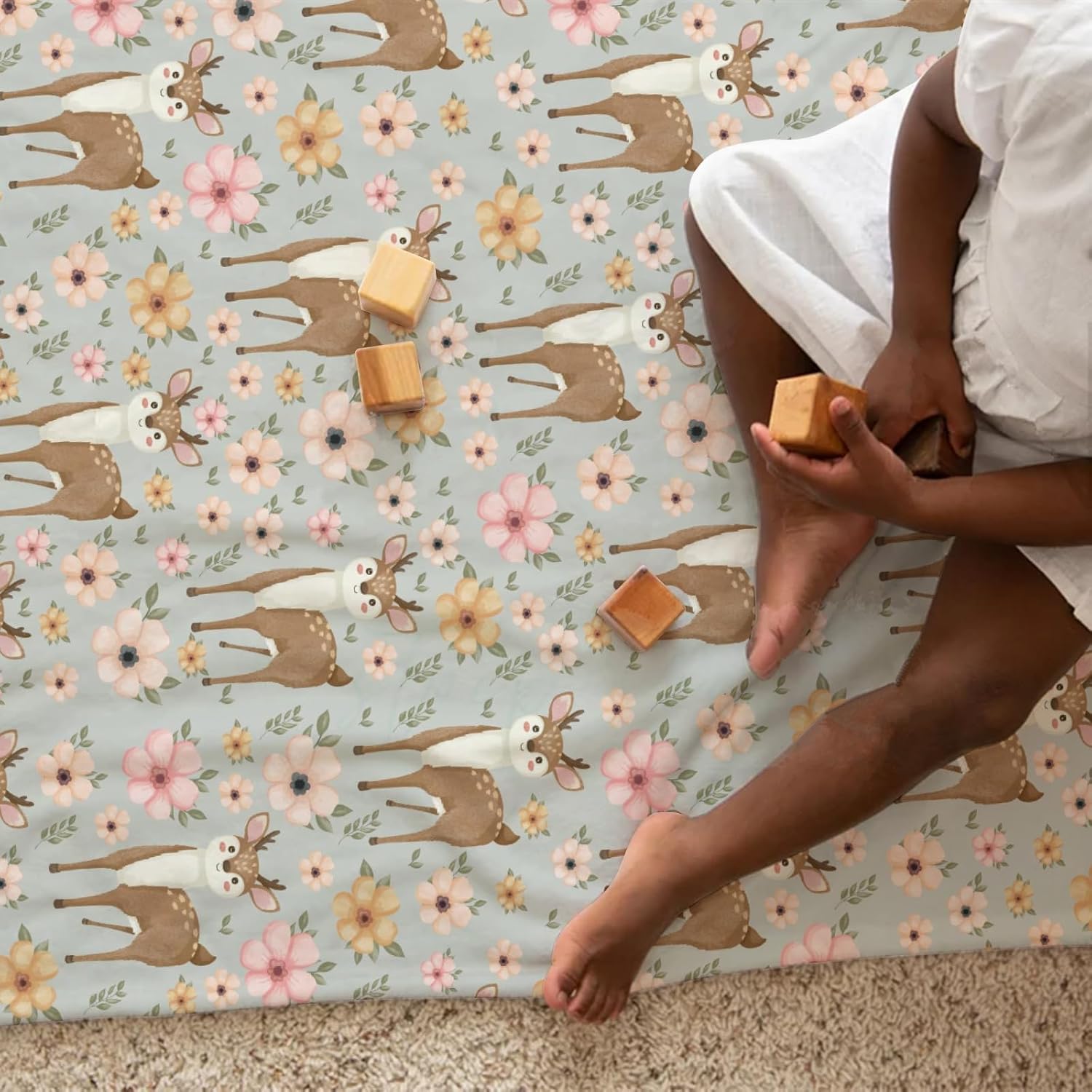 Cute Deer Boho Retro Floral Baby Blanket for Boys Girls Flannel Soft Swaddle Blanket Breathable Lightweight Receiving Blankets Throw Blanket Kids Toddler Nursery Bed Crib Blanket Playmat 40x50