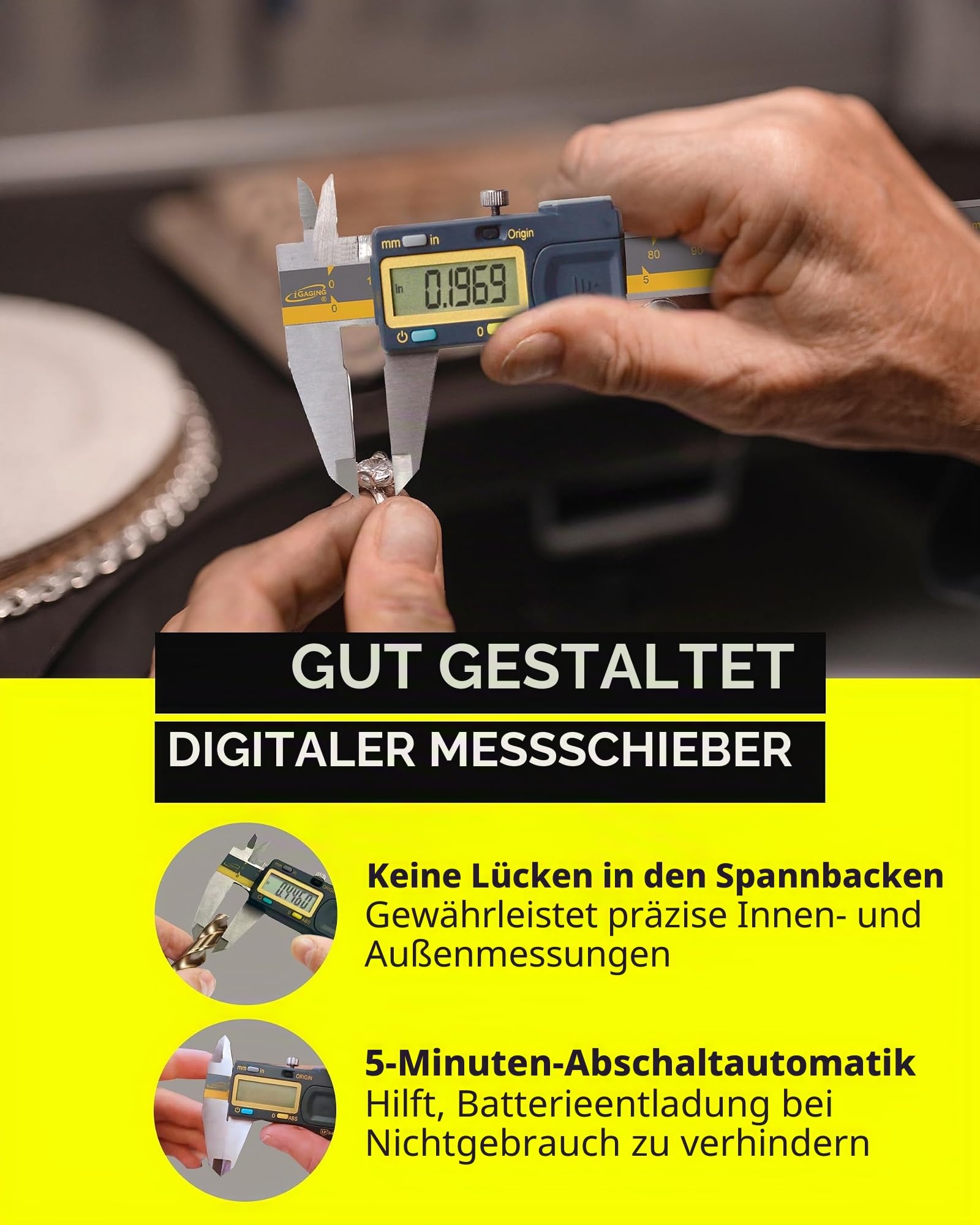 iGaging Absolute Origin Digitaler elektronischer Messschieber, 0-15,2 cm, IP54-Schutz/extreme Genauigkeit