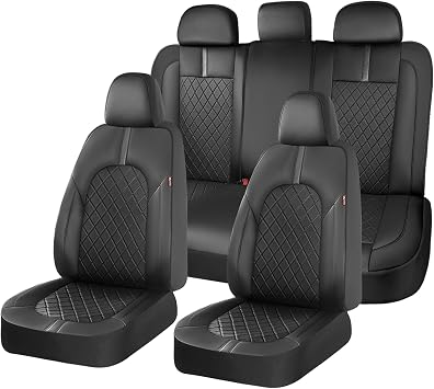 Coverado Seat Covers, Car Seat Covers Full Set, Black Front Seats Back Seat Cover, Seat Covers Non-Slip Seat Protectors Universal Fit for Most Cars Black