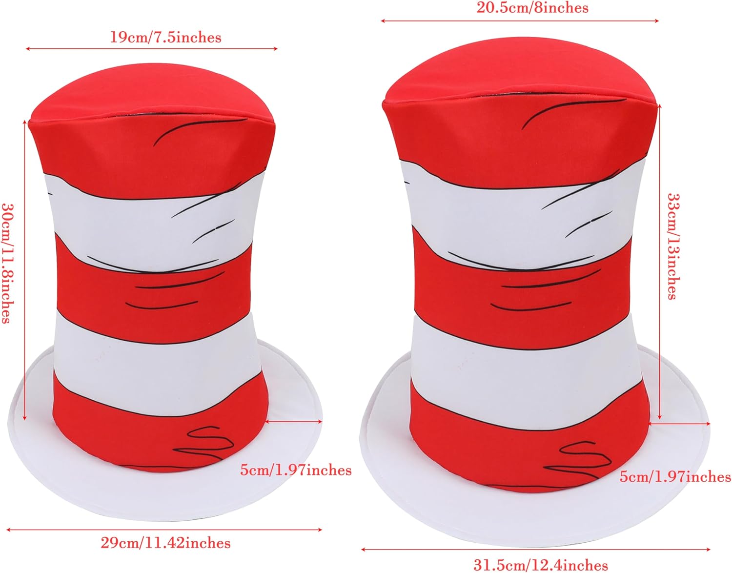 Leadtex Red &White Striped Stovepipe Top Hat Halloween Cat Cosplay Costume Accessories and Headwear. - Image 7