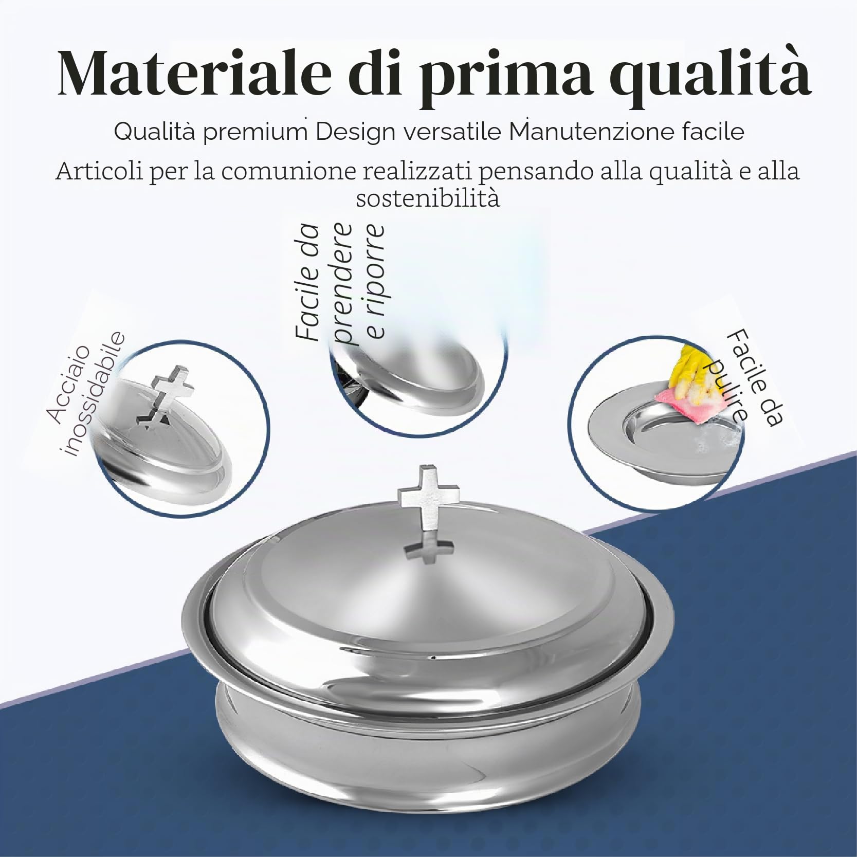 Communion Ware | Vassoio impilabile per comunione con coperchio e 1 piatto da pane con coperchio per chiese, in acciaio inox, finitura lucida (specchio)