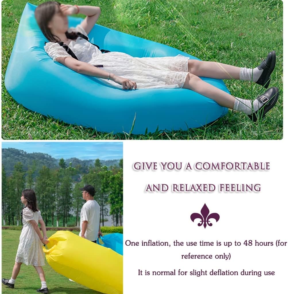 Inflatable Lounger Couch Outdoor Solid Color Single Use Air Sofa, Comfortable Beach Vacation Inflatable Couch, Portable Storage Bag, Bearing 200kg/440.9lb (Color : Yellow, Size : 180 * 70 * 60cm)