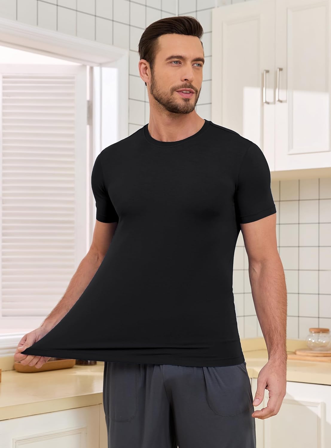 COLORFULLEAF Men's Undershirts Bamboo Rayon Short Sleeve Crewneck/V-Neck Tees Slim-fit T-Shirts 3 or 5 Pack - Image 3