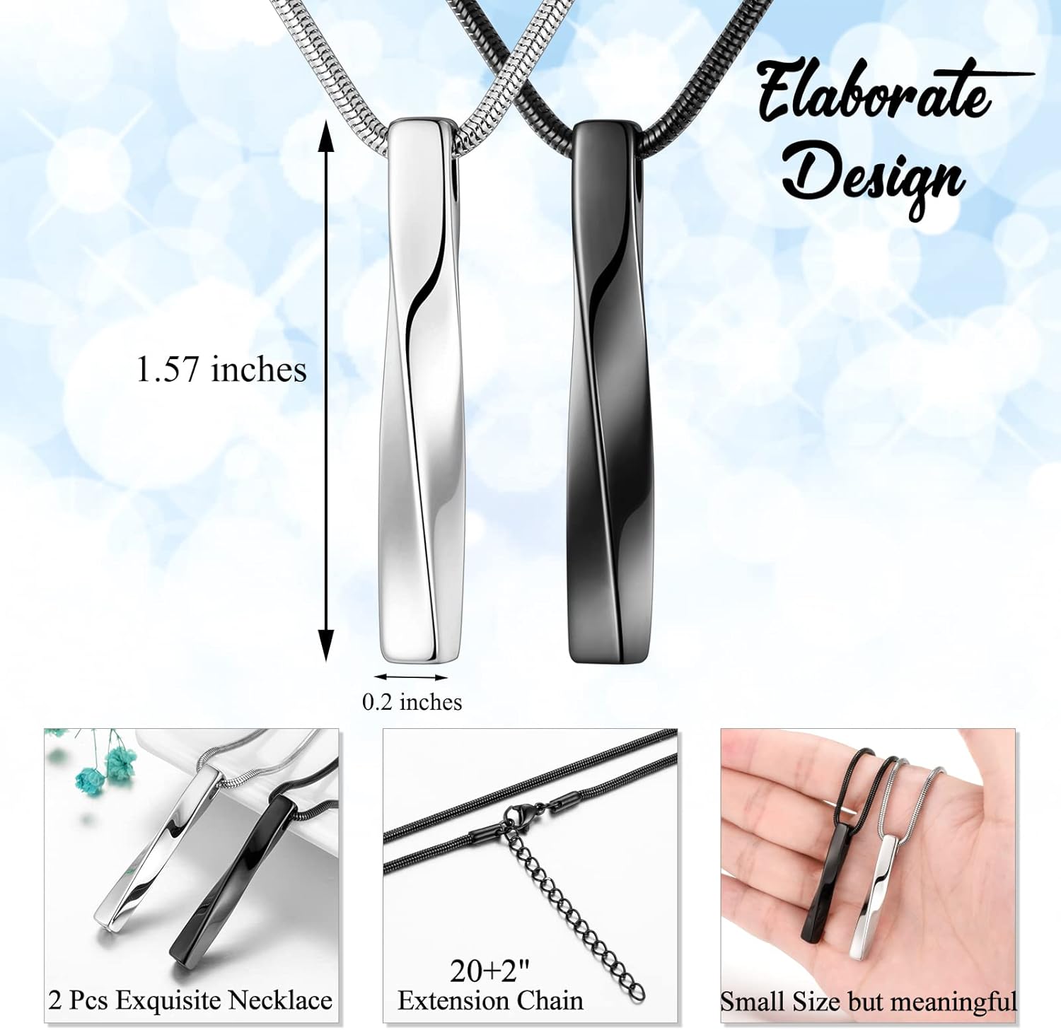 2 PCs Cremation Jewelry for Ashes Twist Bar Urn Necklace for Ashes Cremation Memorial Jewelry Stainless Steel Ashes Jewelry Keepsakes For Women Men