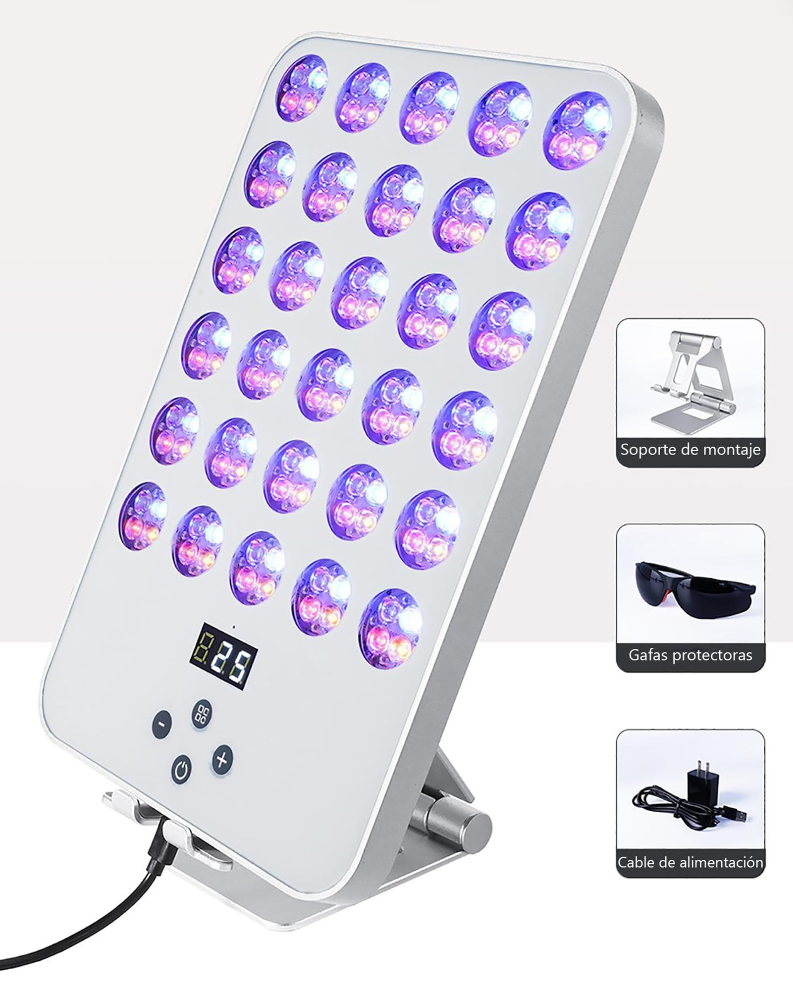 GOURIXIN Panel De Terapia De Luz Roja LED para El Rostro, Dispositivo De Terapia De Luz Roja Infrarroja Cercana De 460 Nm/595 Nm/660 Nm/850 NM, con Soporte Y Gafas Protectoras