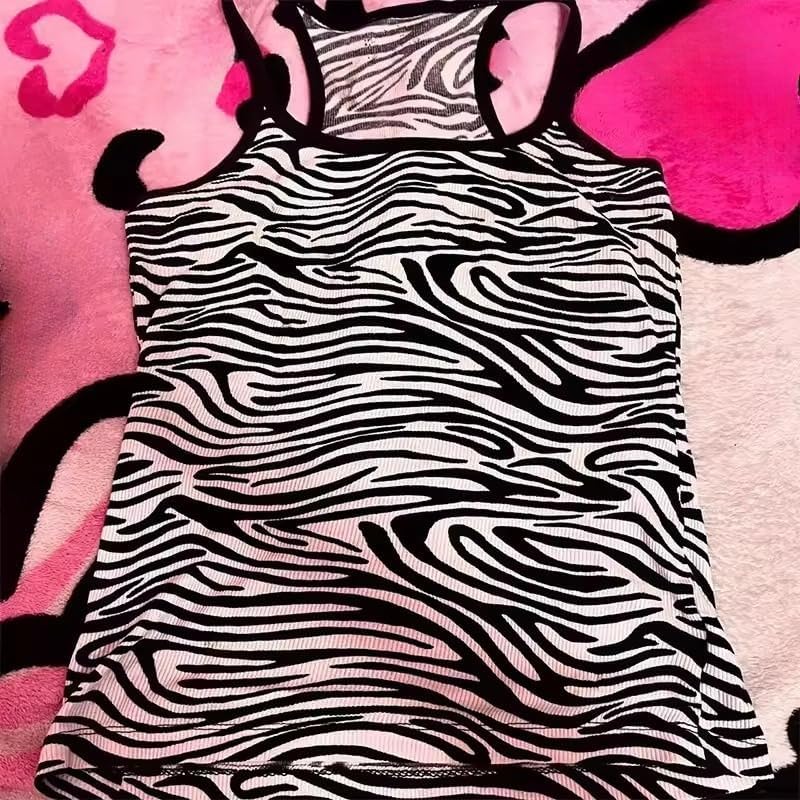 Striped Tank Top Y2k 2000s Leopard Emo Grunge Mcbling Spaghetti Strap Tops Teen Girls Women Cheetah Cami - Image 2