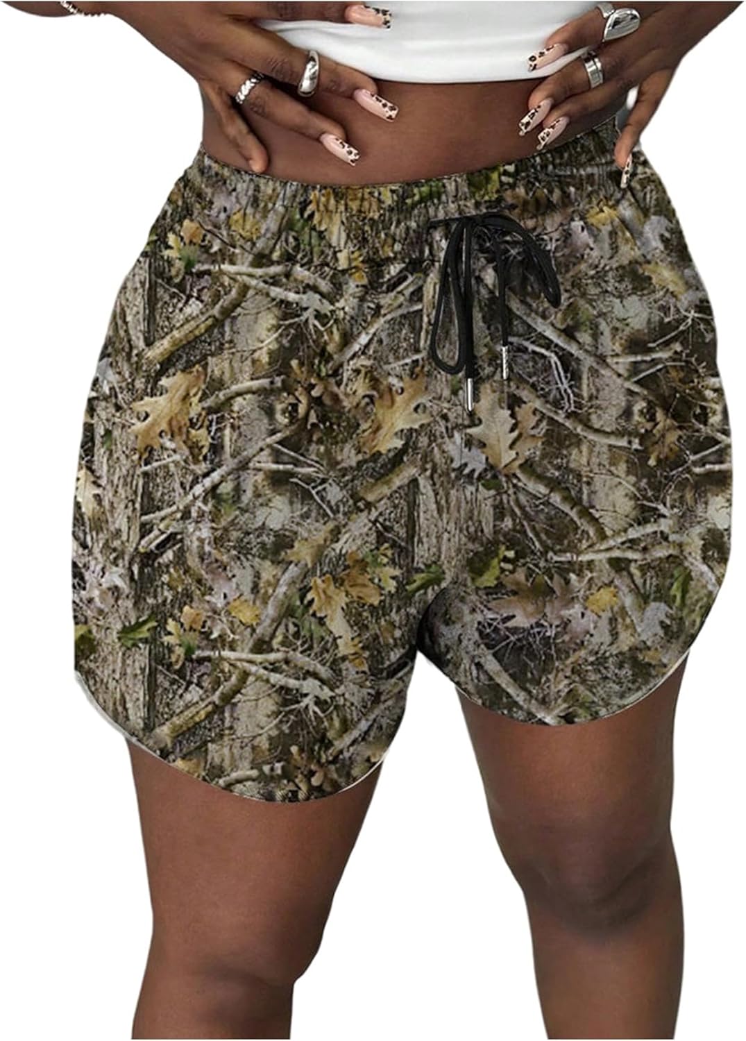 Milumia Women's Camo Print Shorts Drawstring High Waisted Workout Track Shorts