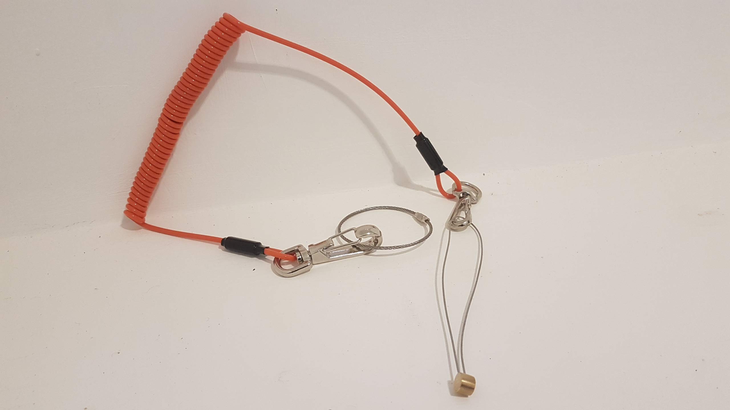 New Tethered Tools Safety Lanyard 2 Loops Double Clips Coil Spring Wire - BBI Heavy Duty 2 Strong Cables Attachments (Orange 1Circle 1Long Loop)
