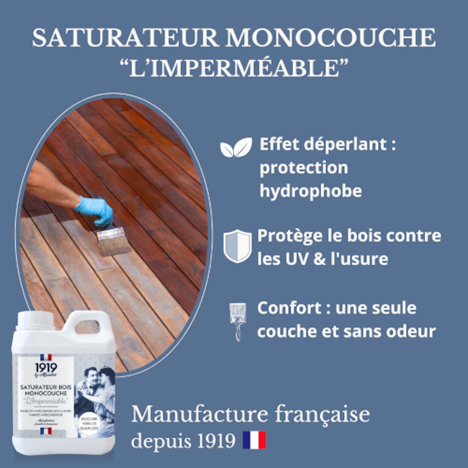 MAULER - Saturateur bois Monocouche - L'Imperméable Mat Chêne Clair 1L | Effet déperlant, protection UV, tache - Entretien facile - Terrasse & Bardage - Manufacture Mauler depuis 1919