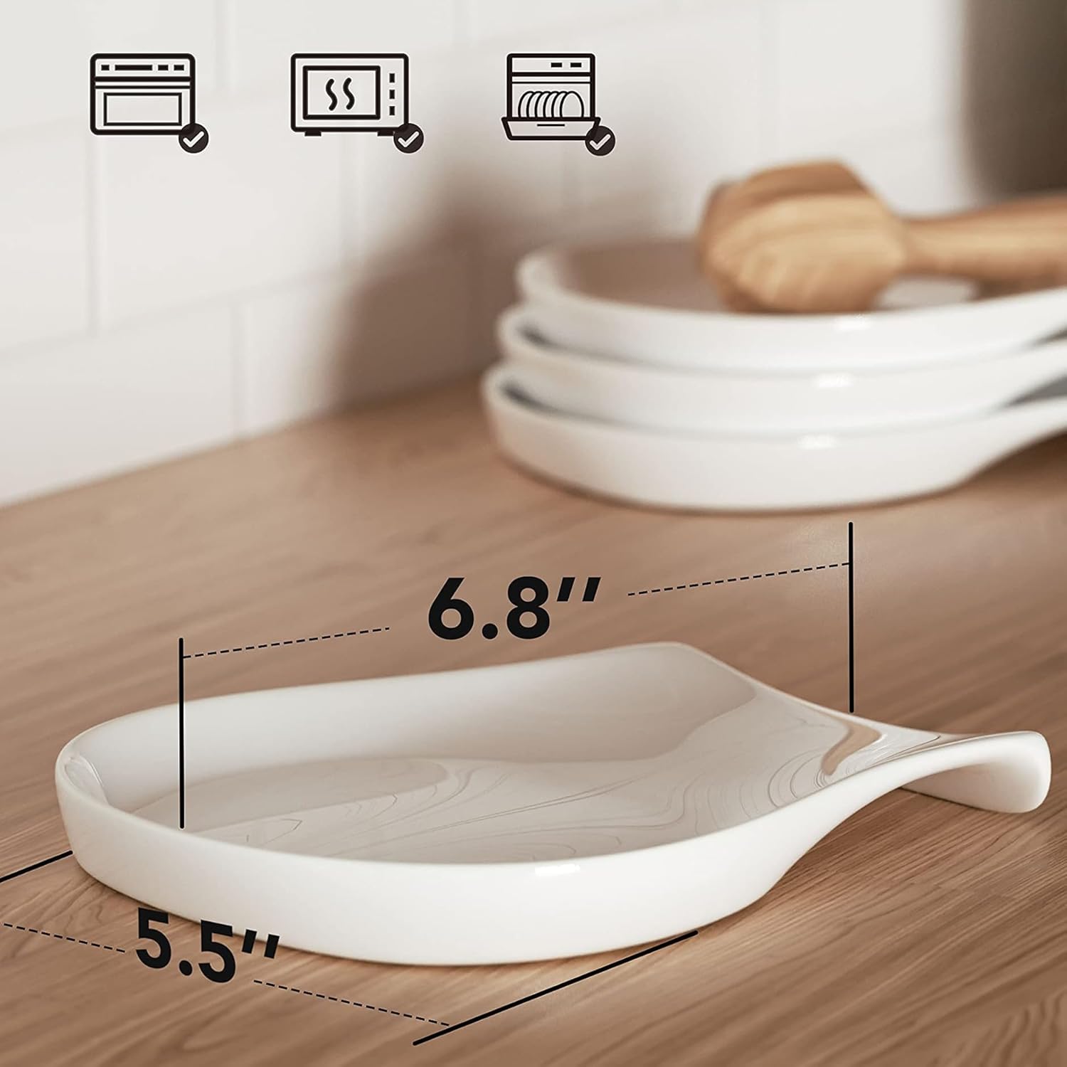 HOMBENE Spoon Rest for Kitchen Counter, 5.5 Inches Spoon Holder, Ceramic Ladle Rest for Stove Top, Spatula Holder Porcelain, Coffee, Kitchen Utensils Accessories, Set of 4, White