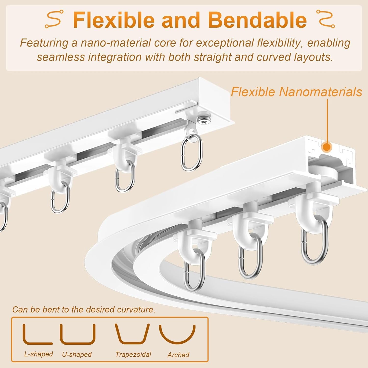 S Shape Bendable Ceiling Mount Curtain Track for Bay Window, Recessed Hidden Curtain Glider Rail with Hooks, Silent Smooth Gliding Drapery Pole(Black,600cm/19.7ft)