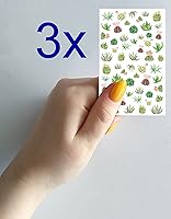 Vista 2 de Pegatinas para uñas (5 hojas) FLONZNAIL Cactus Suculentas Flores Vintage Acuarela Ilustración