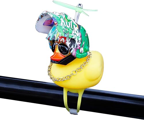 Miniatura 1 de wonuu Adornos de pato de goma para automóvil, decoración de tablero de instrumentos de pato amarillo, cuernos de bicicleta de pato con casco de