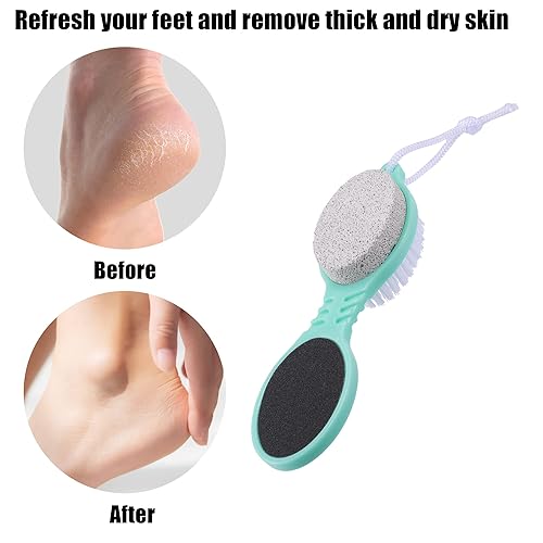 Miniatura 2 de VOCOSTE 1 lima multiusos 4 en 1 con limpiador de pies, piedra pómez, raspador de pies y papel de arena, elimina la piel muerta, pedicura, verde