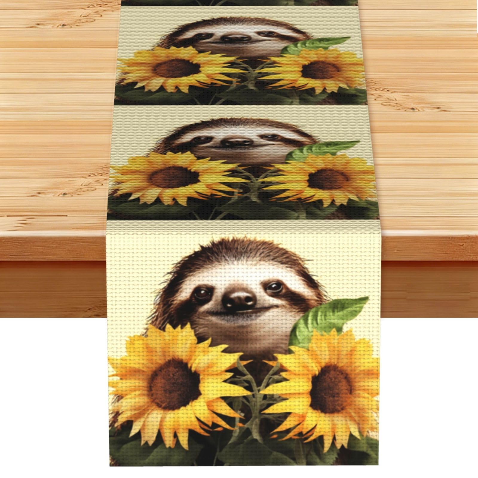 Fodpand Black Rustic Cotton Linen Table Runner, Sloth Sunflower Table Runners 13 X 72 Inches, Modern Elegant Farmhouse Tablecloth, Washable Kitchen Dining Table Decoration For Home Party Decor