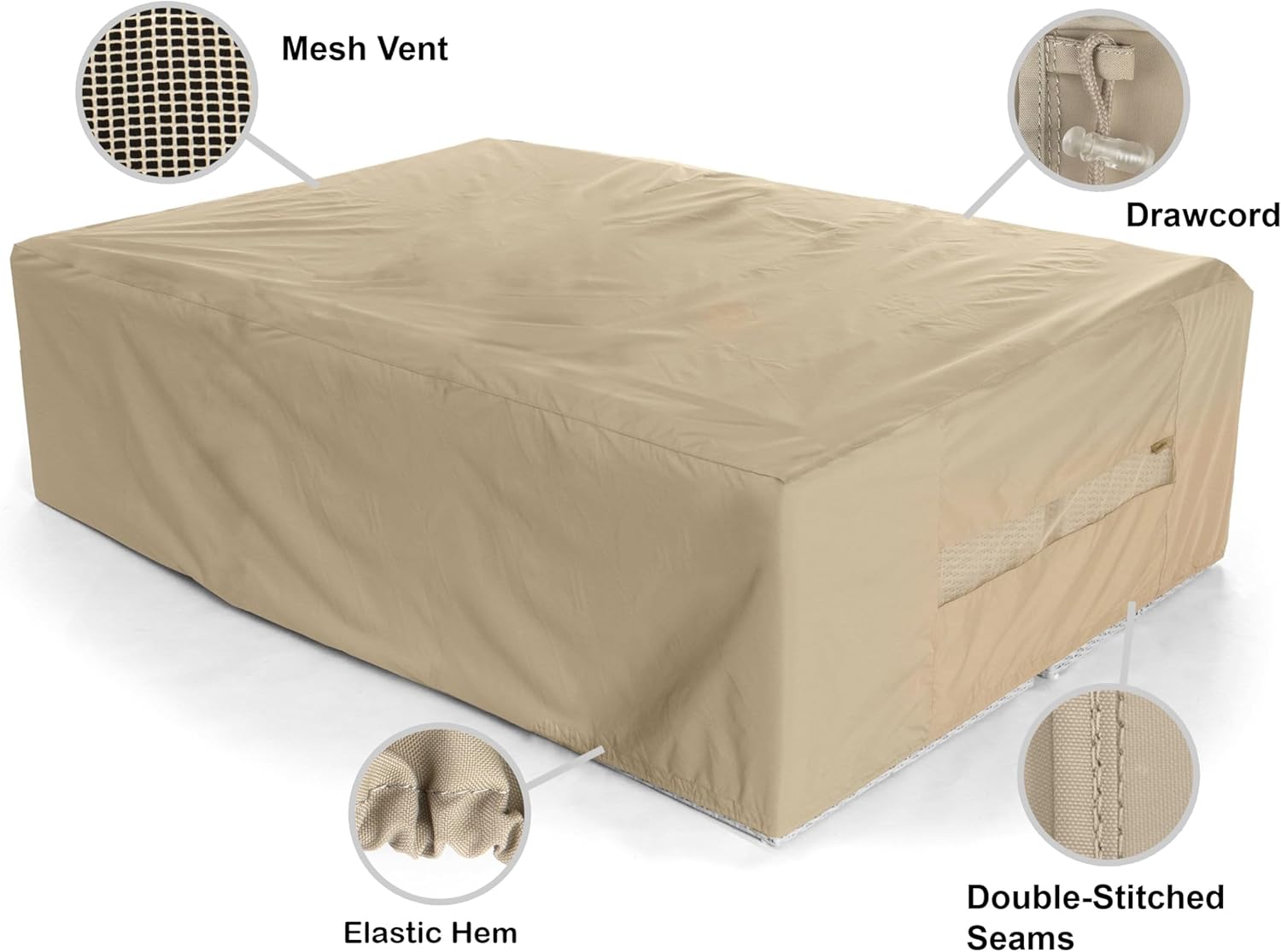 Covermates Outdoor Sectional Set Cover - Water Resistant Polyester, Drawcord Hem, Mesh Vents, Seating and Chair Covers, 138W x 68D x 30H, Khaki