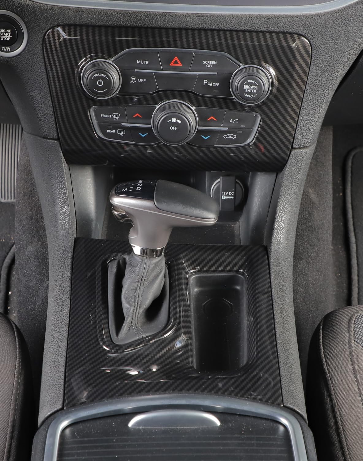 Voodonala for Dodge Charger 2015-2023 Center Console Air Condition Panel Cover with Gear Panel Cover Compatible with Dodge Charger 2015-2023 (Carbon Fiber Black,ABS,2Pcs/Set)