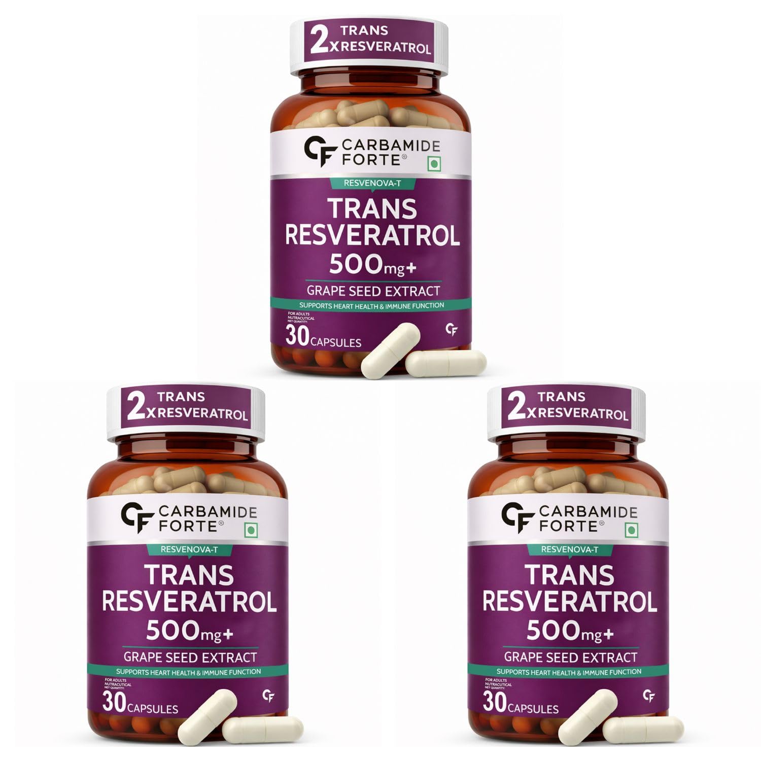 Carbamide Forte Trans-Resveratol 500mg - 30 Capsules (Pack of 3)-image-33